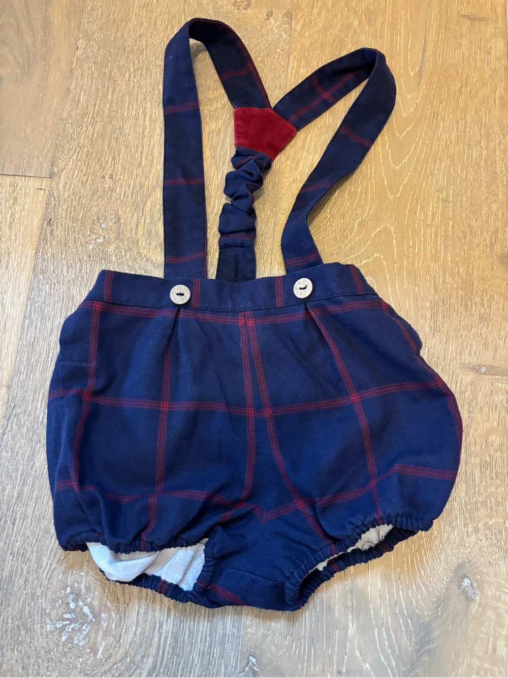 Pepa Navy & Red Plaid Baby Suspender Bloomers 2